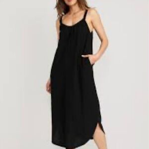 Old Navy Black Sleeveless Shirred Maxi Dress Tie Back